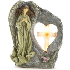 Angel with Cross Stone-Look Solar Garden Light