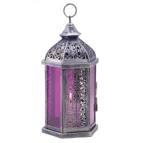 Purple Glass Candle Lantern - 11.5 inches