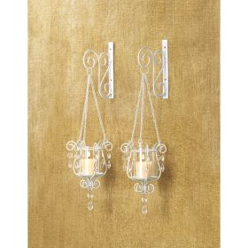 Beaded Pendant Wall Candle Holder Pair