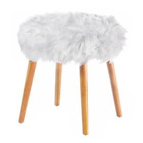 Faux Fur Stool with Wood Legs - White