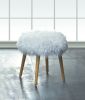 Faux Fur Stool with Wood Legs - White