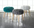 Faux Fur Stool with Wood Legs - Turquoise