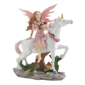 Pink Fairy with Roses and Unicorn Figurine