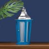 Blue Wood Candle Lantern with Stainless Steel Top - 24 inches