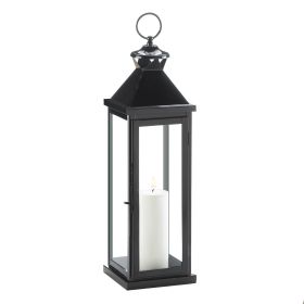 Glossy Black Metal Candle Lantern - 20.5 inches