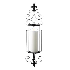 Fleur de Lis Metal Wall Sconce with Glass Cylinder