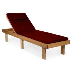 Reclining Cedar Chaise Lounger with Red Cushion