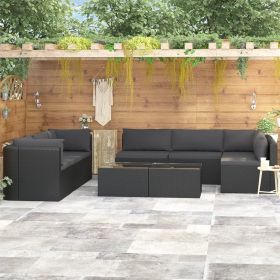 9 Piece Garden Lounge Set with Cushions Poly Rattan Black