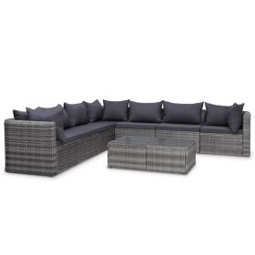 8 Piece Garden Lounge Set with Cushions Poly Rattan Gray