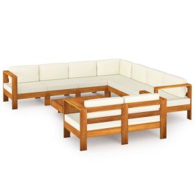 9 Piece Garden Lounge Set with Cream White Cushions Acacia Wood