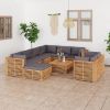 10 Piece Patio Lounge Set with Dark Gray Cushion Solid Teak Wood