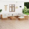 11 Piece Patio Lounge Set with Cream Cushion Solid Teak Wood