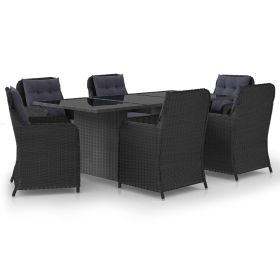 7 Piece Patio Dining Set Poly Rattan Black