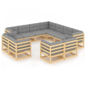 11 Piece Garden Lounge Set with Cushions Solid Pinewood