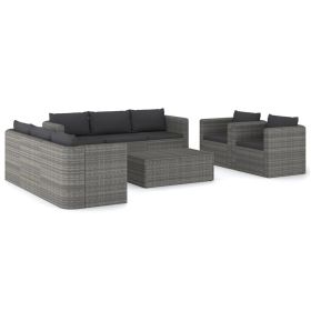 9 Piece Garden Lounge Set with Cushions Poly Rattan Gray