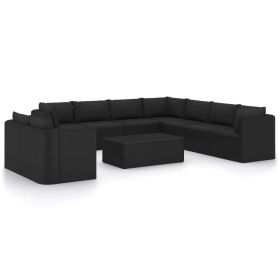 11 Piece Garden Lounge Set with Cushions Poly Rattan Black