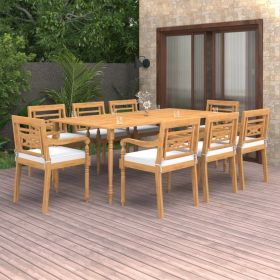 9 Piece Patio Dining Set with Cushions Solid Teak Wood