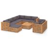 10 Piece Patio Lounge Set with Dark Gray Cushion Solid Teak Wood