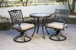 3 Piece Bistro Set, Cast Aluminum Dining Table Swivel Rocker Chairs Outdoor Patio Furniture