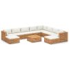 11 Piece Patio Lounge Set with Cream Cushion Solid Teak Wood