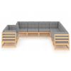 9 Piece Garden Lounge Set with Cushions Solid Pinewood