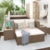 TOPMAX Outdoor 6-Piece Garden Furniture Set; PE Wicker Rattan Sectional Sofa Set with 2 Tea Tables; Brown Wicker+Beige Cushion