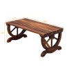 2-Person Rustic Garden Bench; Outdoor Wagon Wheel Porch Bench for Backyard Patio Garden; Brown