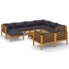 10 Piece Patio Lounge Set with Cushion Solid Acacia Wood