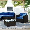 6PCS Outdoor Patio Sectional All Weather PE Wicker Rattan Sofa Set with Glass Table; Blue Cushion+ Brown Wicker