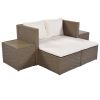 TOPMAX Outdoor 6-Piece Garden Furniture Set; PE Wicker Rattan Sectional Sofa Set with 2 Tea Tables; Brown Wicker+Beige Cushion