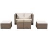 TOPMAX Outdoor 6-Piece Garden Furniture Set; PE Wicker Rattan Sectional Sofa Set with 2 Tea Tables; Brown Wicker+Beige Cushion