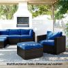 6PCS Outdoor Patio Sectional All Weather PE Wicker Rattan Sofa Set with Glass Table; Blue Cushion+ Brown Wicker