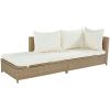 Patio 3-Piece Rattan Sofa Set All Weather PE Wicker Sectional Set with Adjustable Chaise Lounge Frame and Tempered Glass Table, Natural Brown+ Beige C