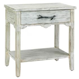 Distressed Wood End Table with Metal Twig Handle