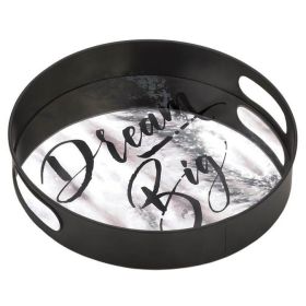 Dream Big Round Mirrored Metal Tray - 12 inches