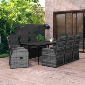 9 Piece Patio Dining Set with Cushions Gray (Color: Gray)