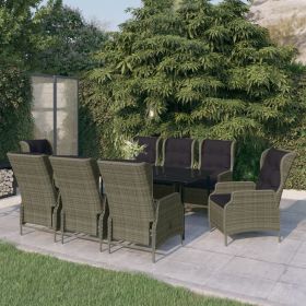 9 Piece Patio Dining Set Brown (Color: Brown)