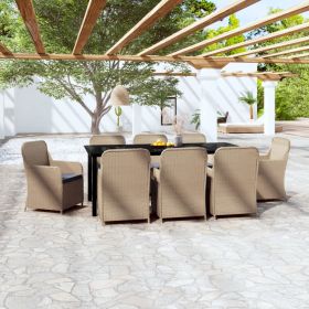 9 Piece Patio Dining Set with Cushions Brown (Color: Brown)