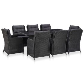 9 Piece Outdoor Dining Set Poly Rattan Black (Color: Black)