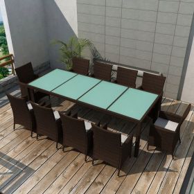 11 Piece Outdoor Dining Set with Cushions Poly Rattan Brown (Color: Brown)