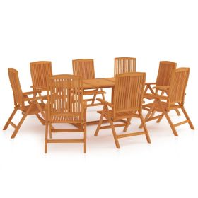 9 Piece Garden Dining Set Solid Teak Wood (Color: Brown)