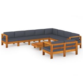 10 Piece Garden Lounge Set with Dark Gray Cushions Acacia Wood (Color: Brown)