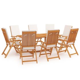 9 Piece Garden Dining Set with Cushions Solid Teak Wood (Color: Brown)