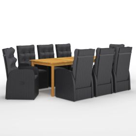 9 Piece Garden Dining Set Black (Color: Black)