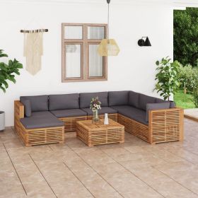 8 Piece Patio Lounge Set with Dark Gray Cushion Solid Teak Wood (Color: Brown)