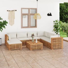 8 Piece Patio Lounge Set with Cream Cushion Solid Teak Wood (Color: Brown)