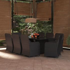 9 Piece Patio Dining Set Poly Rattan Black (Color: Black)