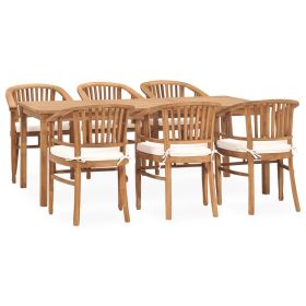 7 Piece Garden Dining Set with Cushions Solid Teak Wood (Color: Brown)