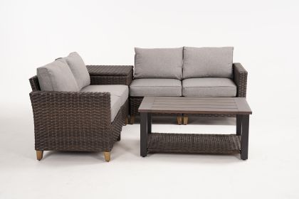 Grand Patio Outdoor Patio Sofa Conversation Set 6 PCS Furniture Set Sectional Sofa All-Weather Rattan Brown Backyard & Garden Washable Cushions Metal (Set Quantity: 6-PC)