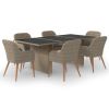 7 Piece Garden Dining Set Poly Rattan Brown